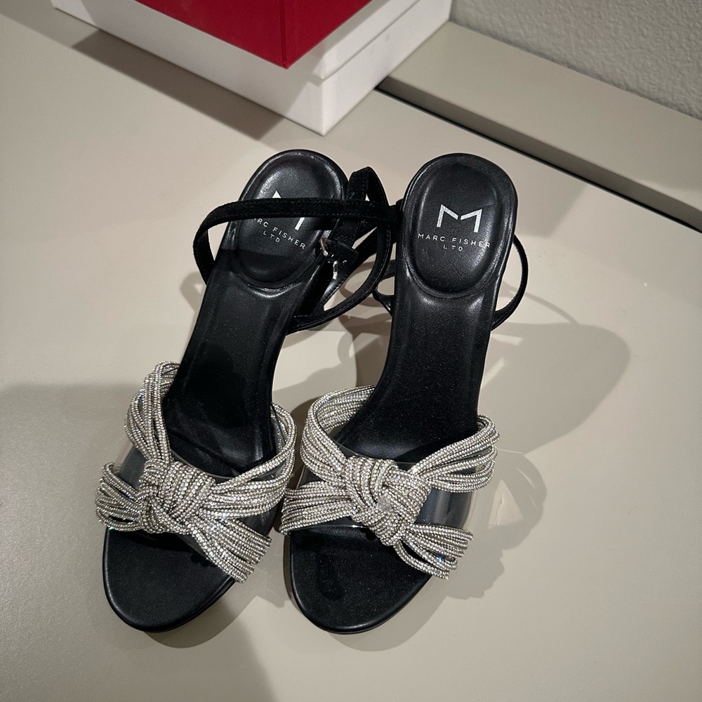 Marc Fisher Black and Silver Heeled Sandals